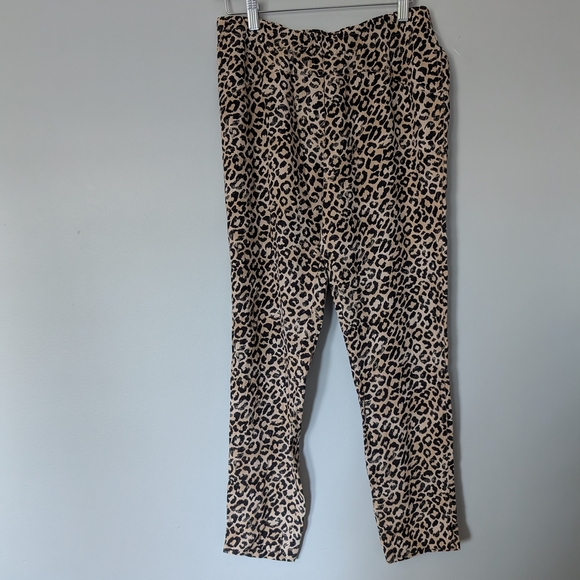 Rebecca Taylor Leopard Print Straight Leg Pants Cheetah Elastic Waist Size 6 - Picture 2 of 8